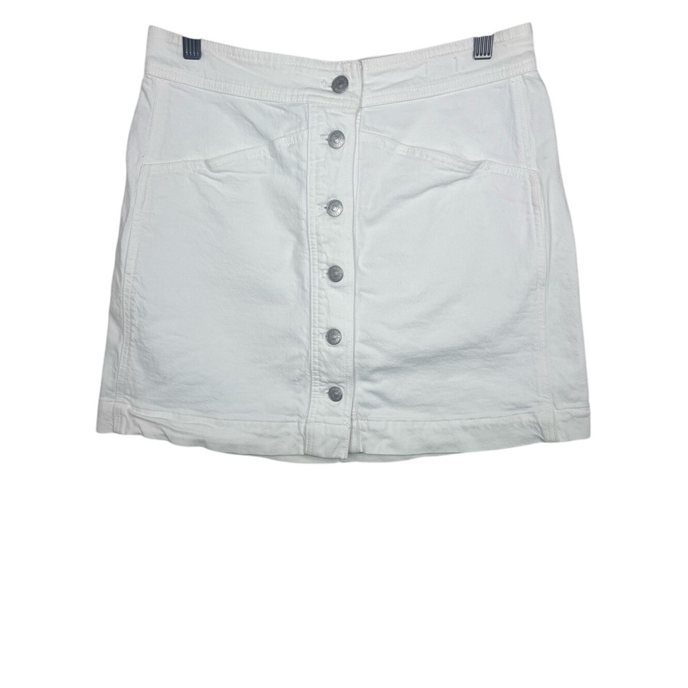 Madewell White Stretch Denim A-Line Mini‎ Skirt Button Front Size 8